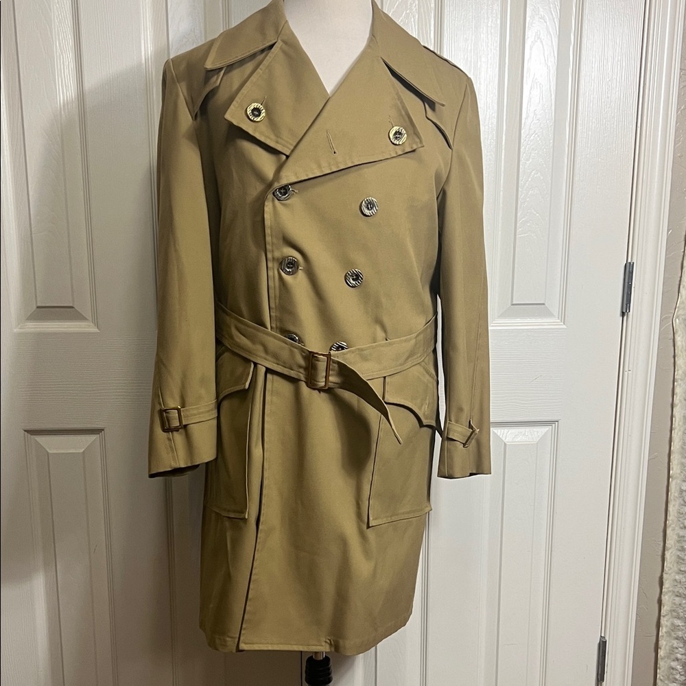 Vintage Men's Barometer Double Breasted Tan Trench Coat Removable Lined Sz M